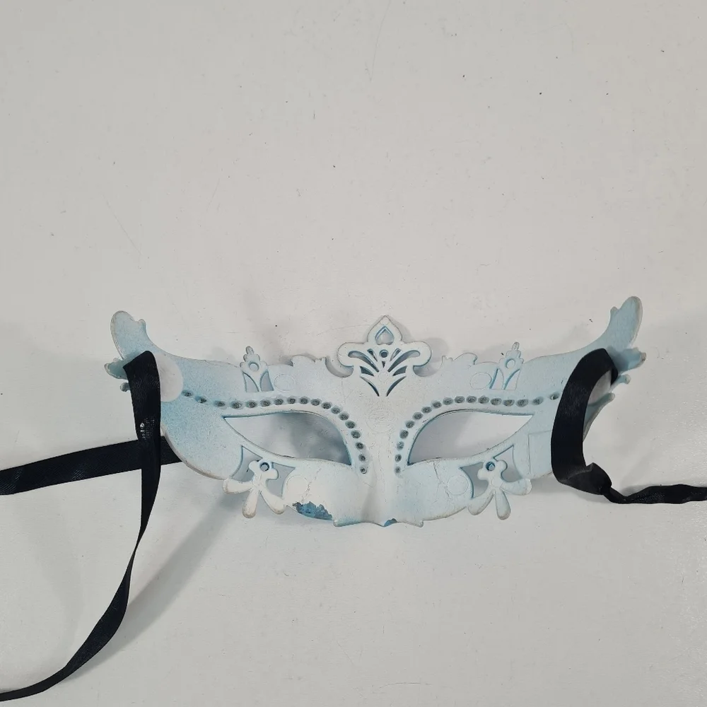 Venetian Masquerade Mardi Gras Halloween Eye Mask Blue with Glitter & Crystals